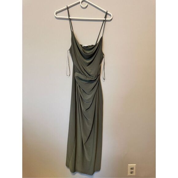 NWT Zara olive/gray dress size medium   Cow neck, drape. super flattering! - Picture 1 of 5